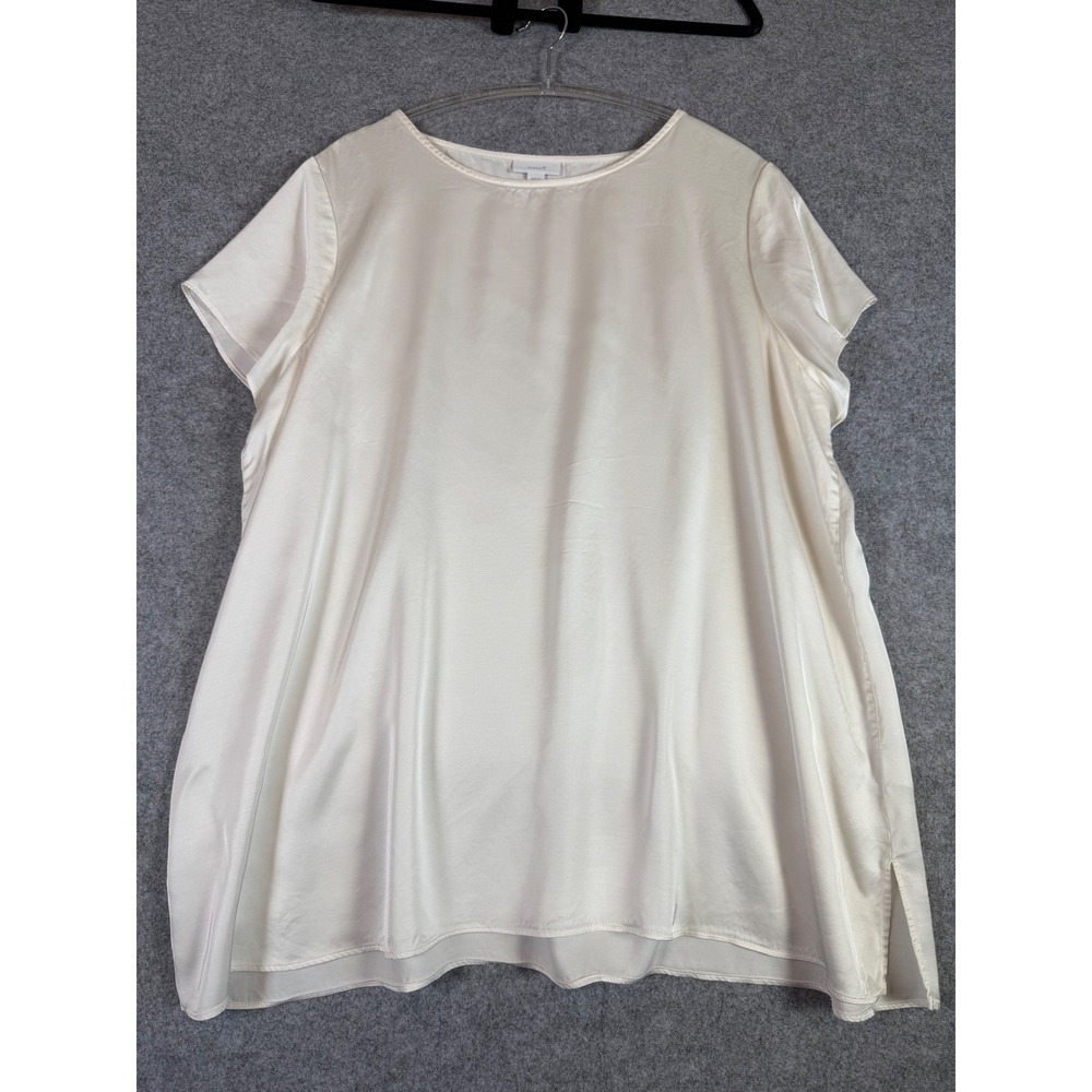 Pure Jill Blouse Womens L Tall Cream Excellent Short Sleeve Rayon Satin Top